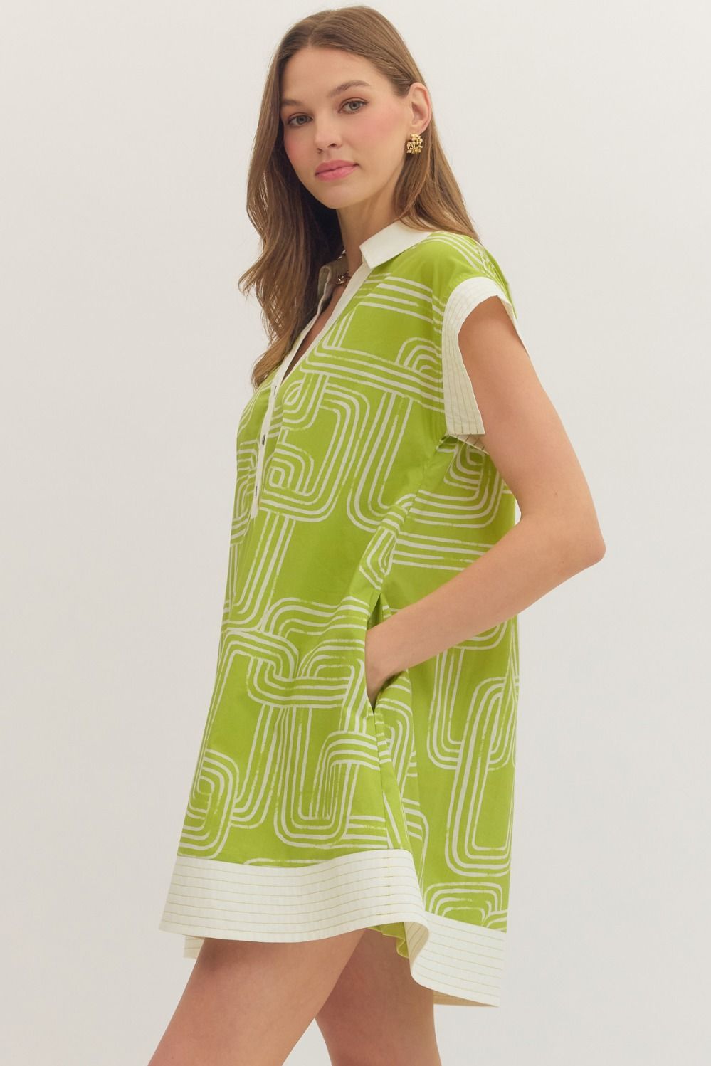 Geometric Cap Sleeve Mini Dress