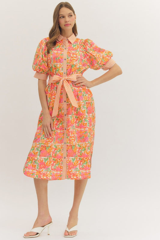Botanical Tangerine Midi Dress