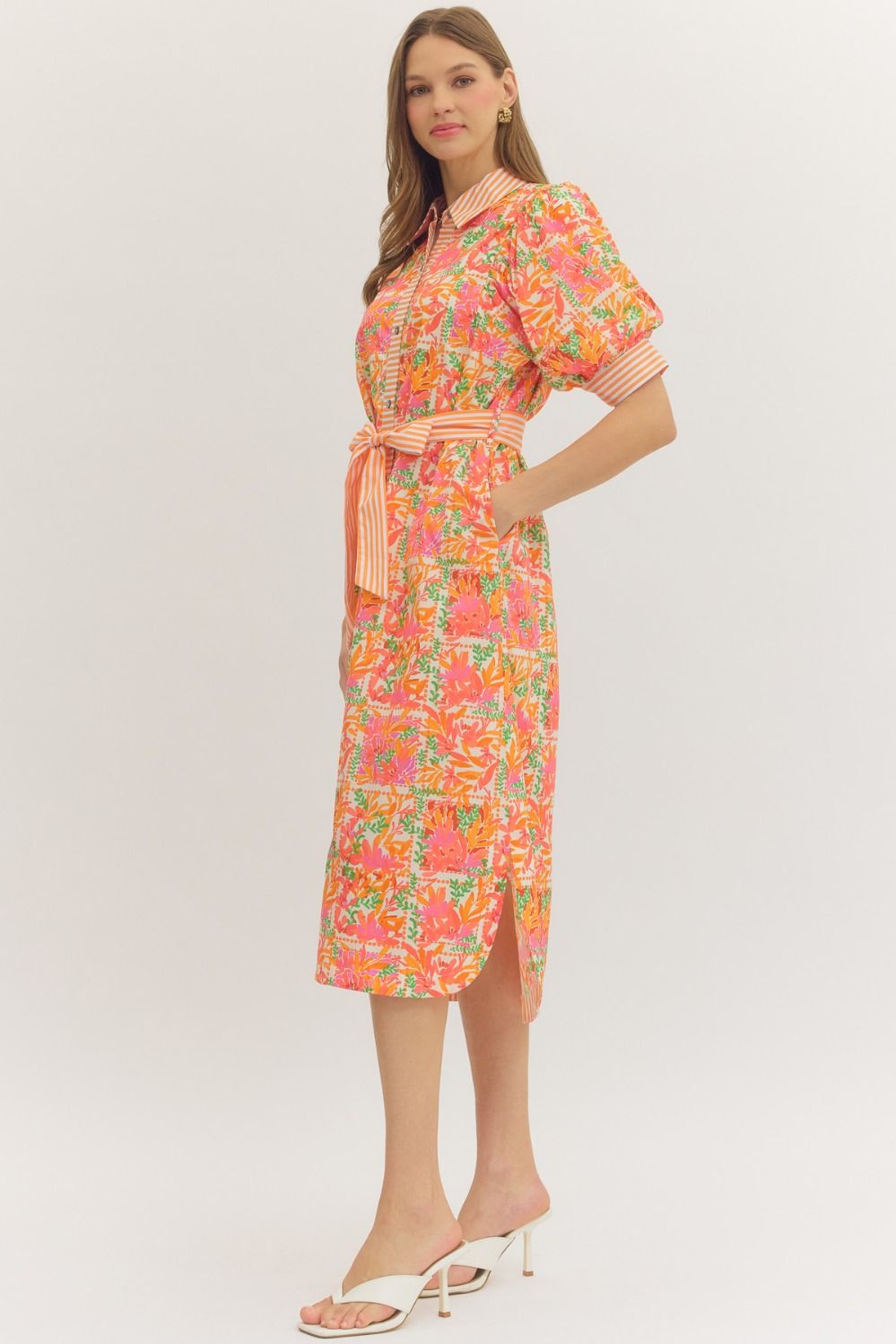 Botanical Tangerine Midi Dress