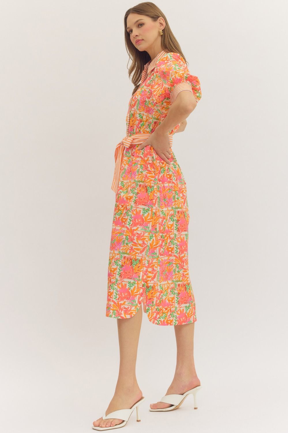 Botanical Tangerine Midi Dress