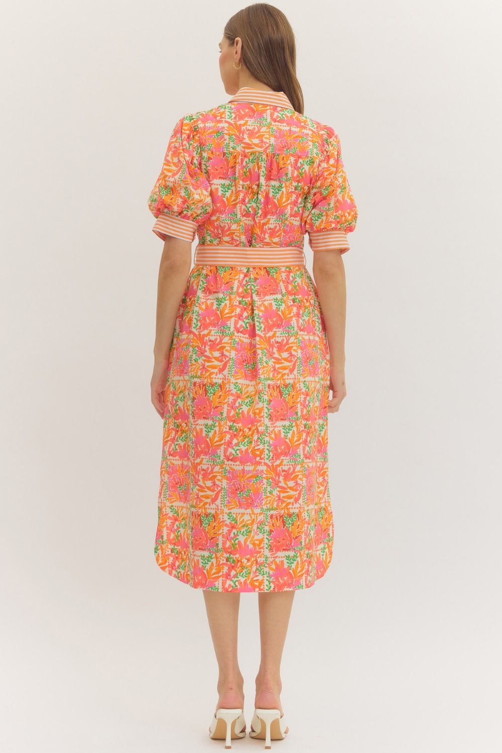 Botanical Tangerine Midi Dress