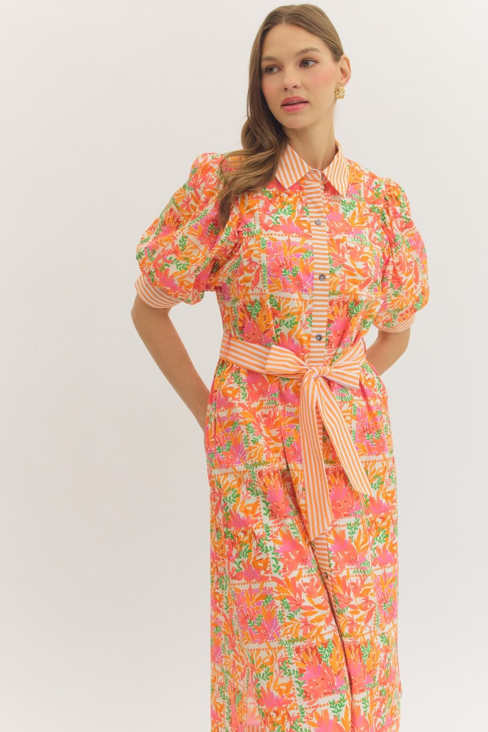 Botanical Tangerine Midi Dress