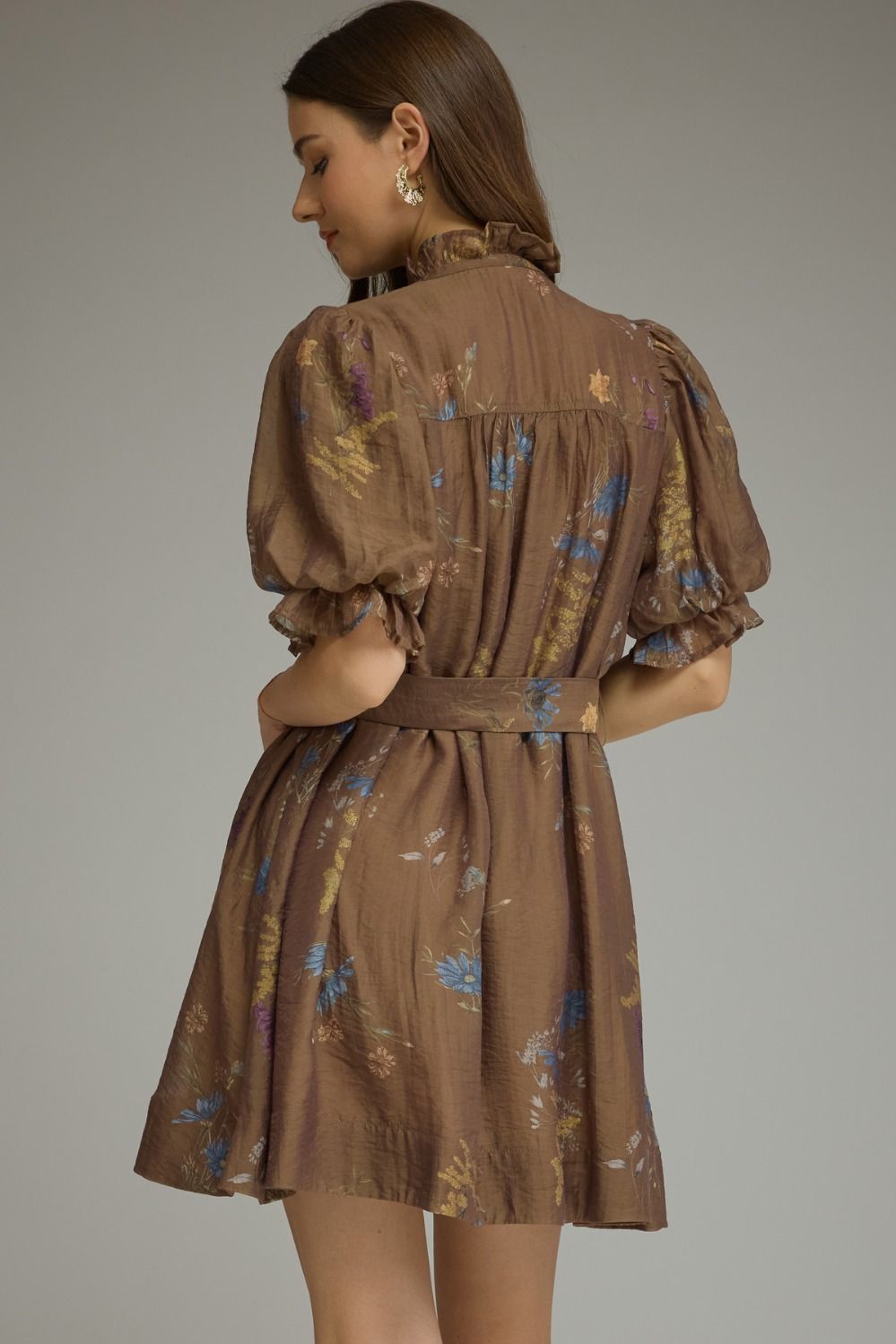 Brown Fall Floral Tie Dress