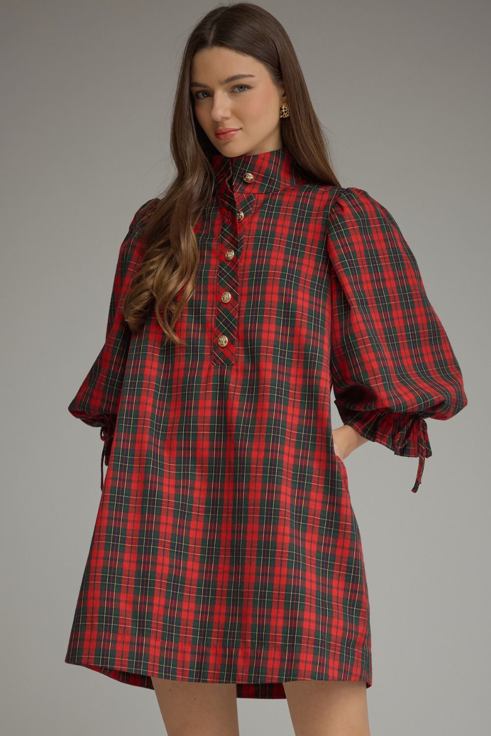 Plaid Balloon Sleeve Dress