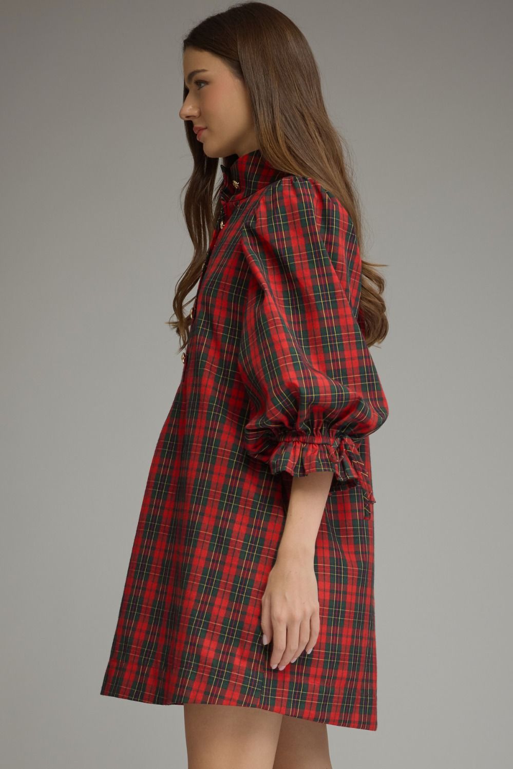 Plaid Balloon Sleeve Dress