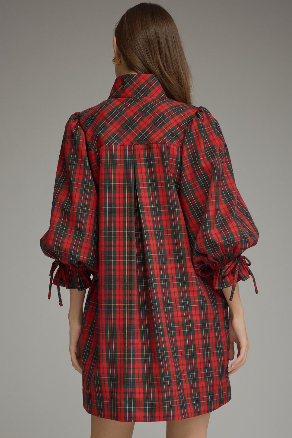 Plaid Balloon Sleeve Dress