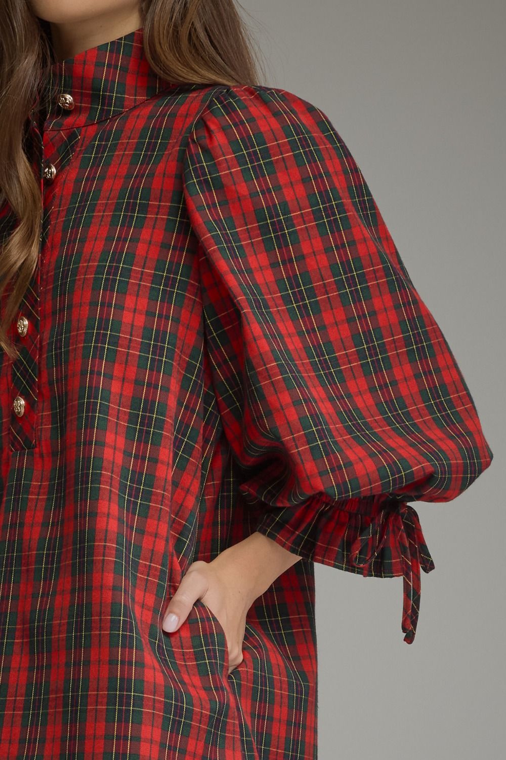Plaid Balloon Sleeve Dress