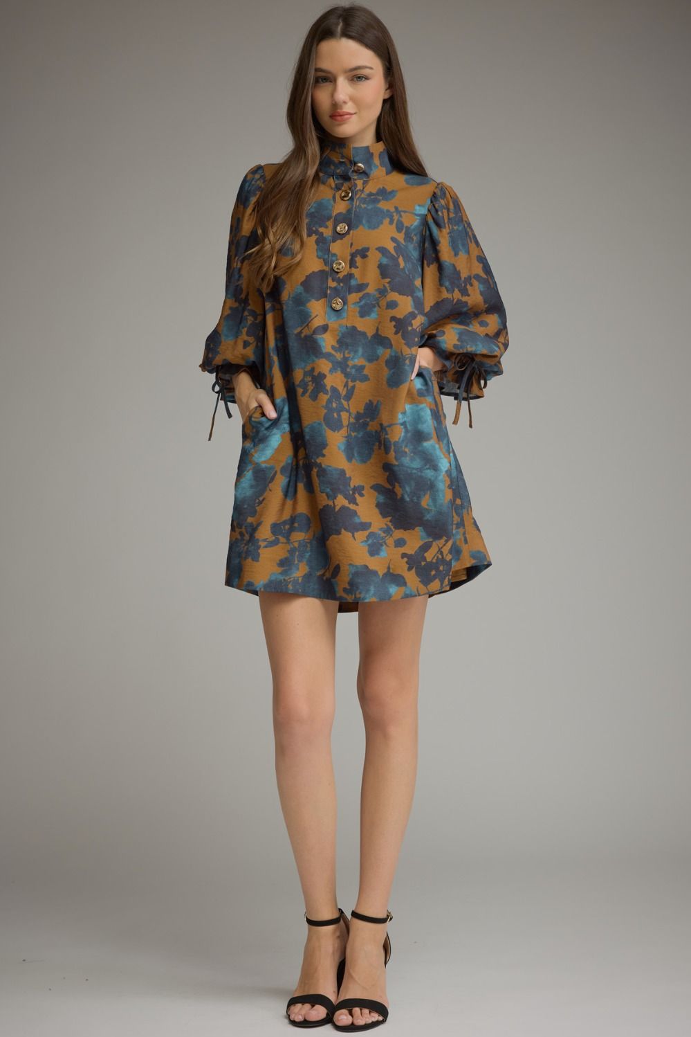 Camel Multi Floral Dress