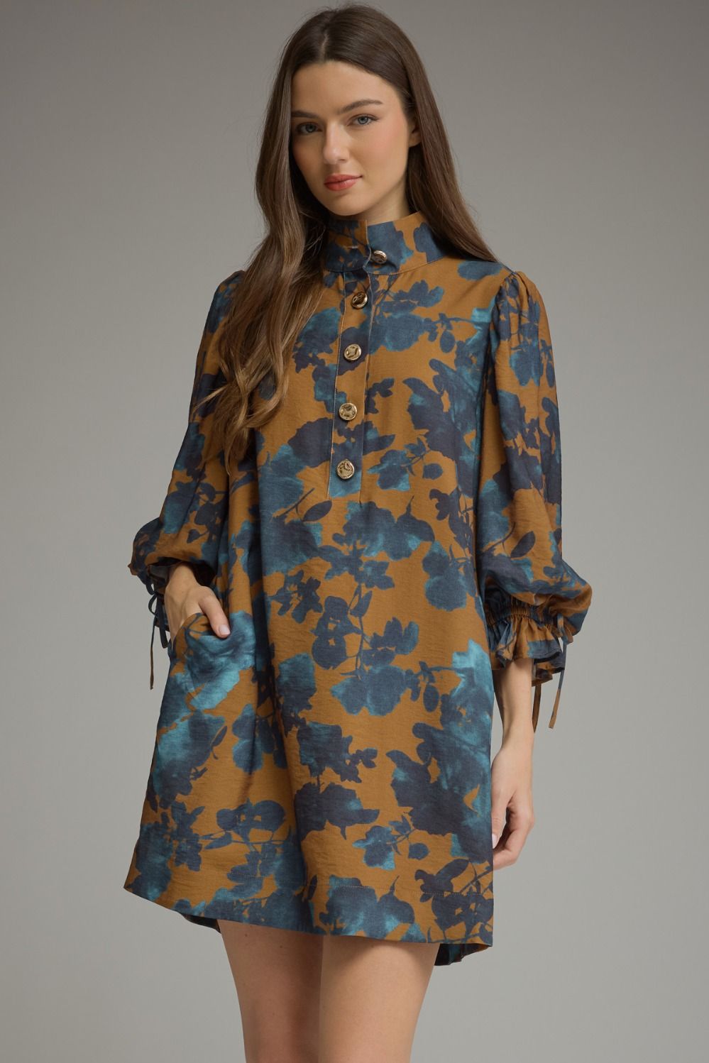 Camel Multi Floral Dress