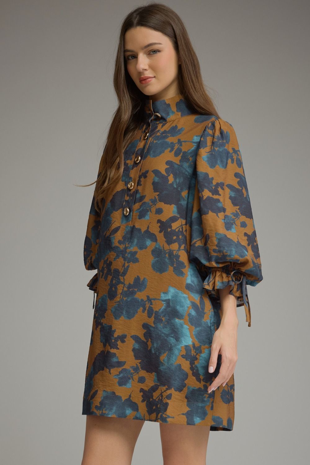Camel Multi Floral Dress