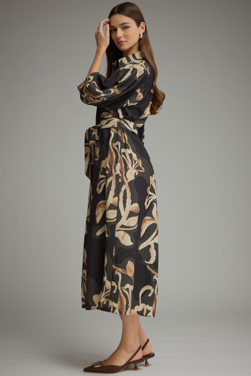 Black 3/4 Puff Sleeve Tie Dress