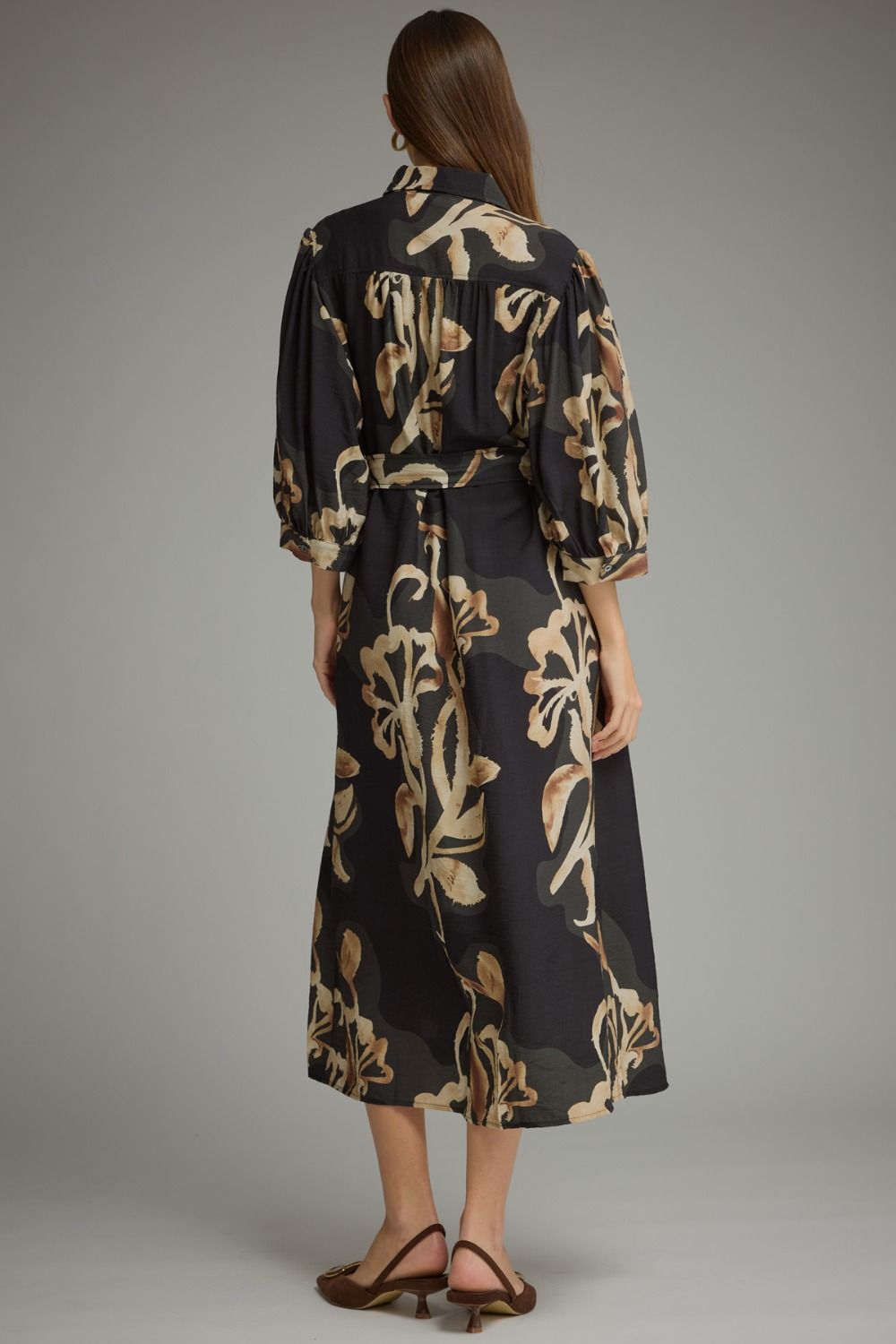 Black 3/4 Puff Sleeve Tie Dress