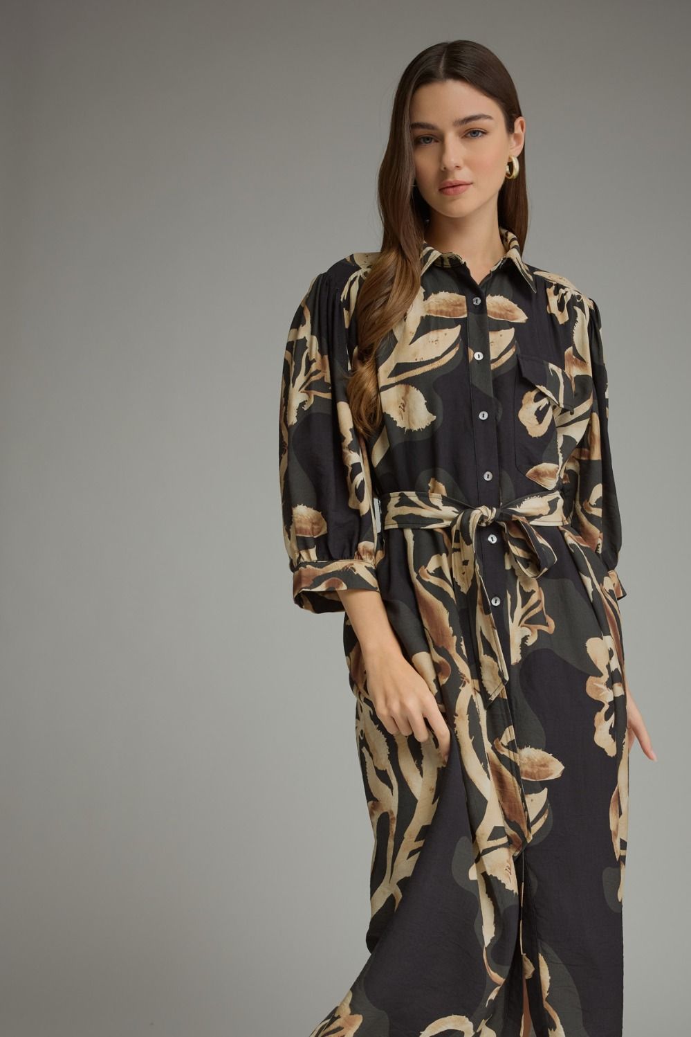 Black 3/4 Puff Sleeve Tie Dress