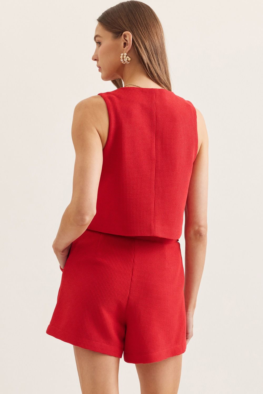 Red Button Detail Short Set