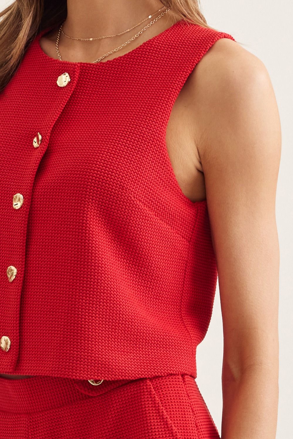 Red Button Detail Short Set