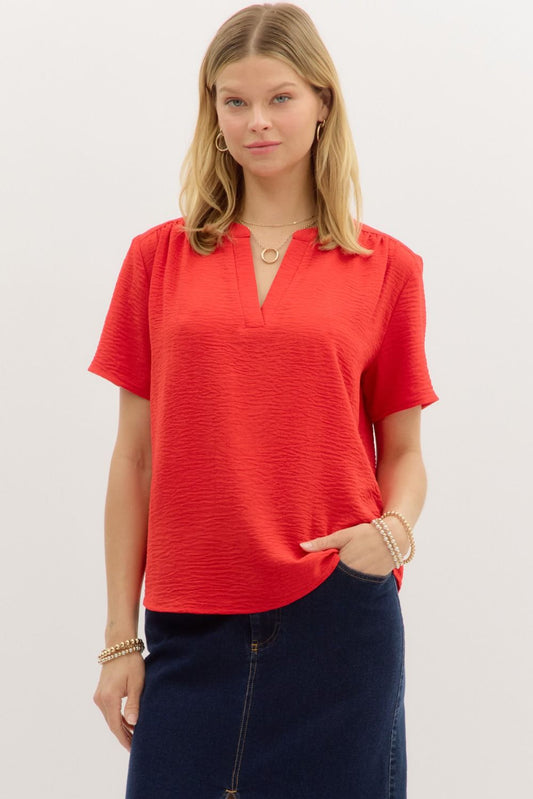 Classic V-Neck Top In Red