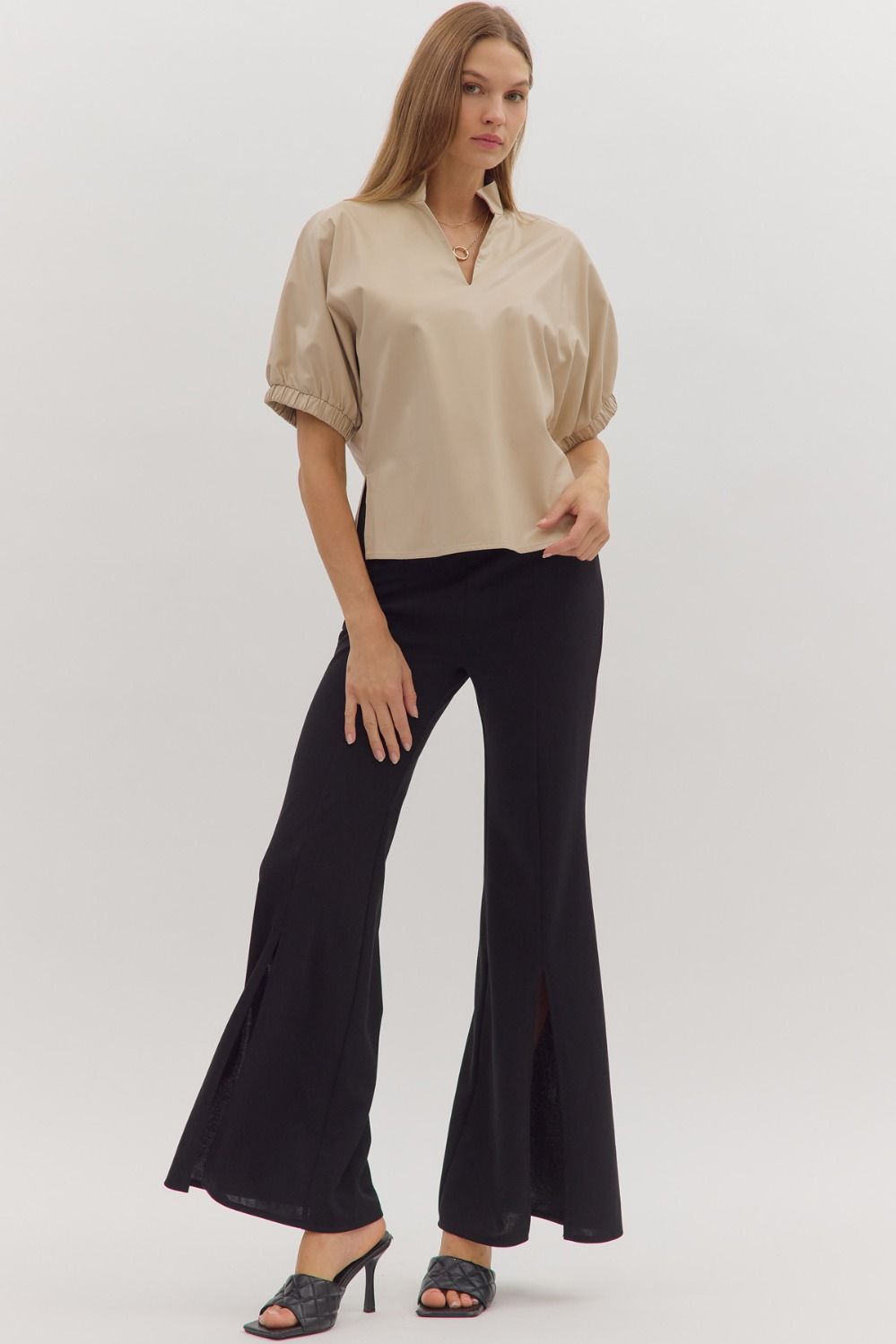 Leila Leather Top In Ecru