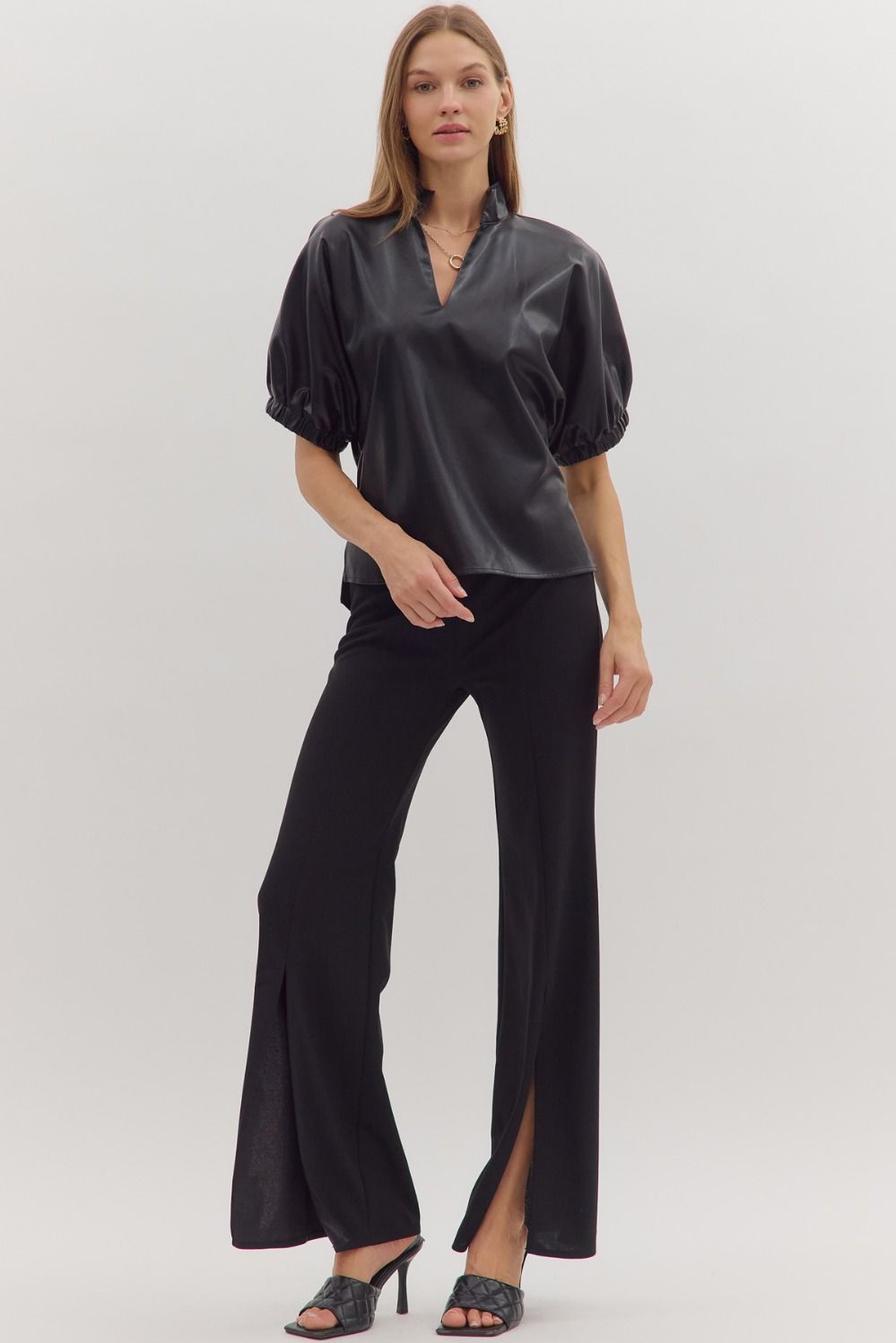 Leila Leather Top In Black