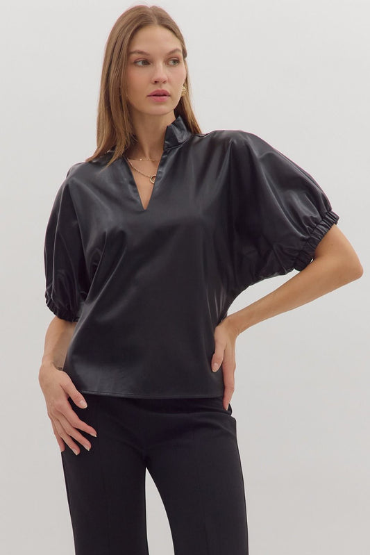 Leila Leather Top In Black