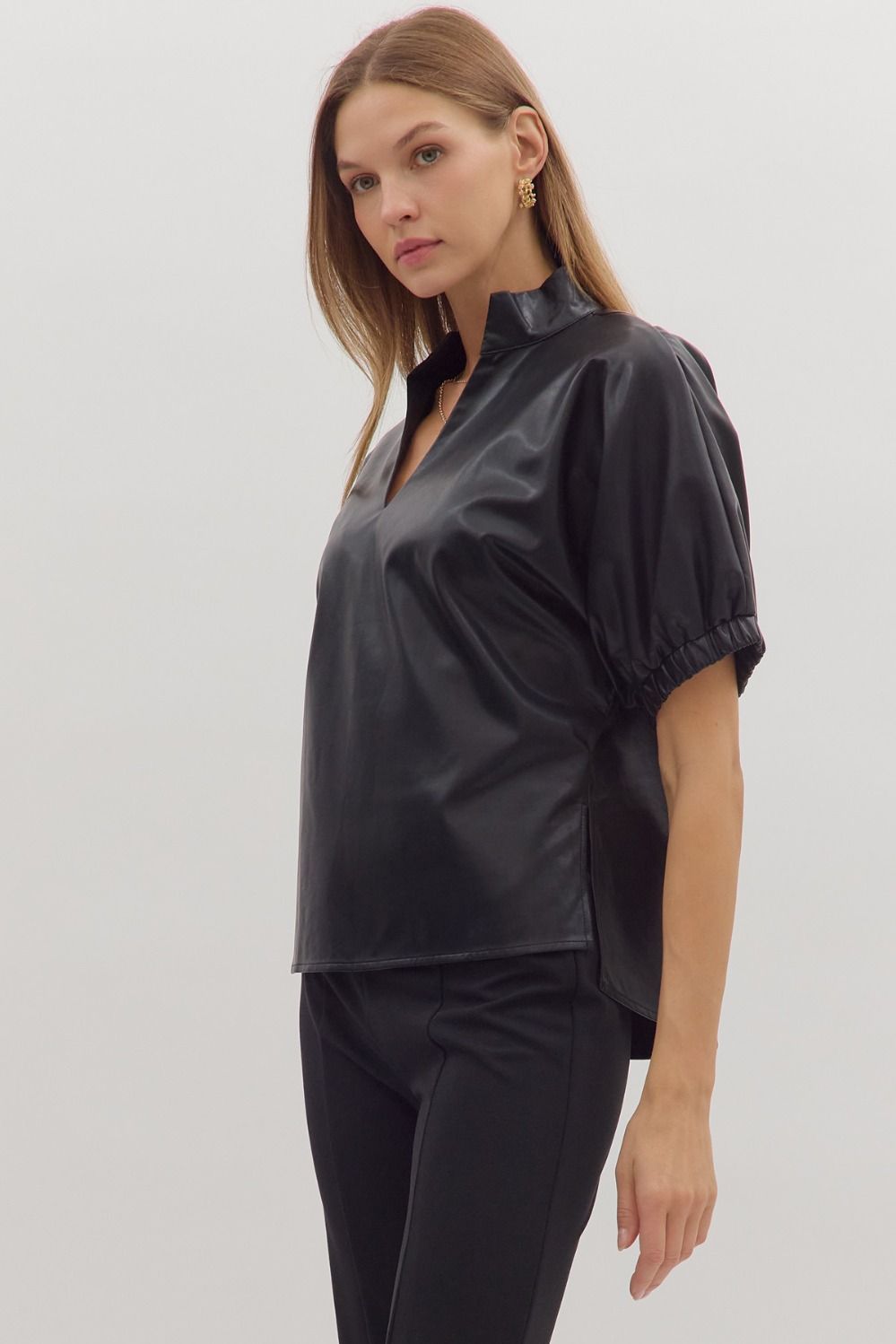 Leila Leather Top In Black