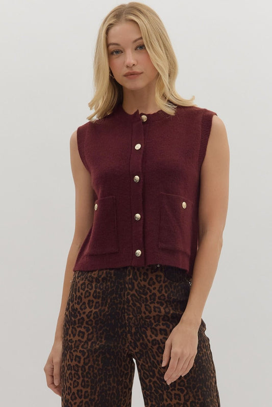 Brown Button Down Sweater Vest