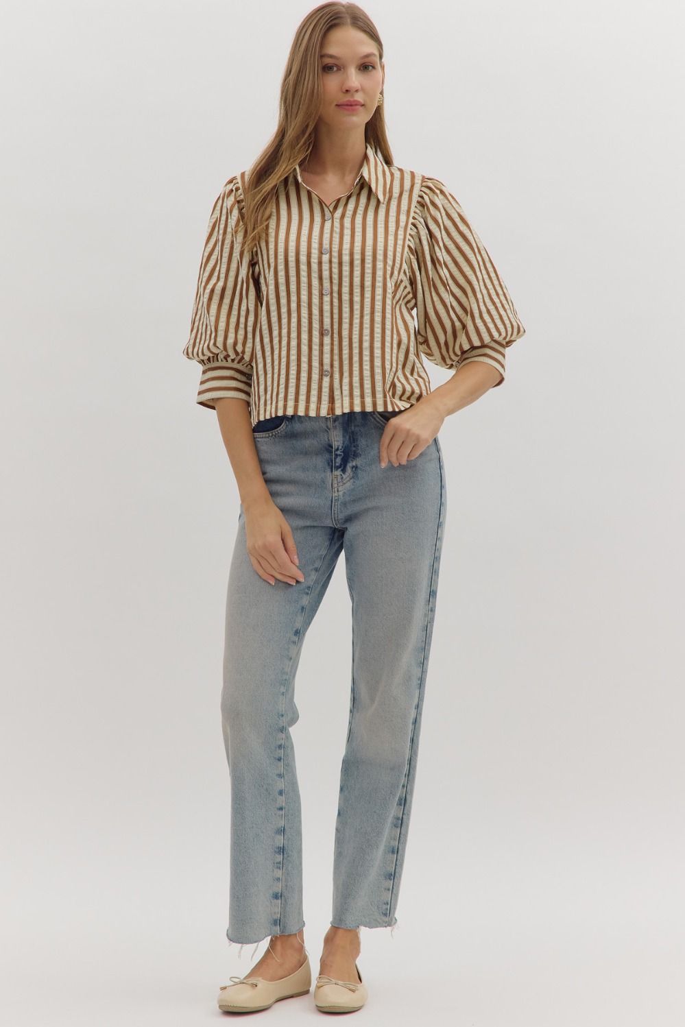 Charlie 3/4 Sleeve Button Down Top
