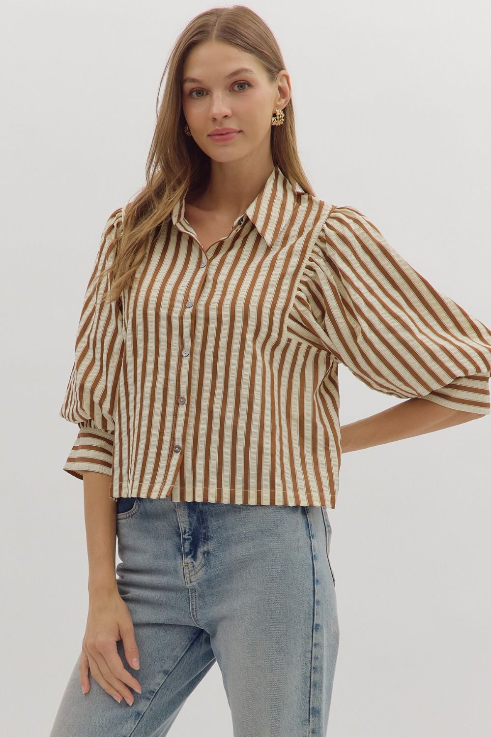 Charlie 3/4 Sleeve Button Down Top
