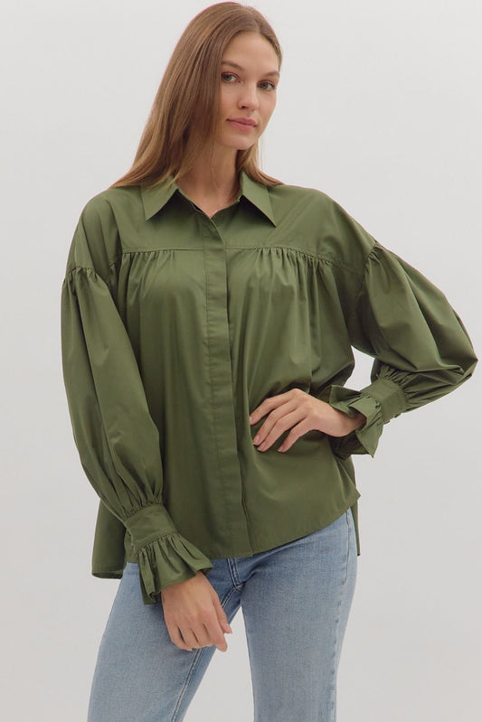 Olive Button Down Top