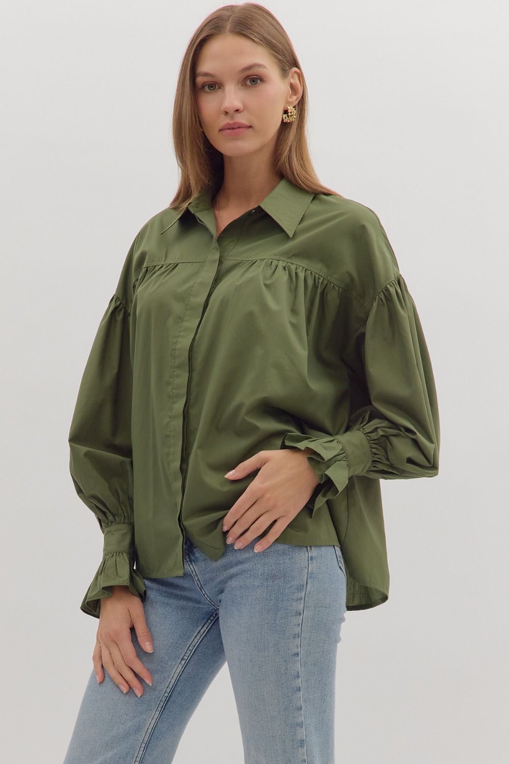 Olive Button Down Top
