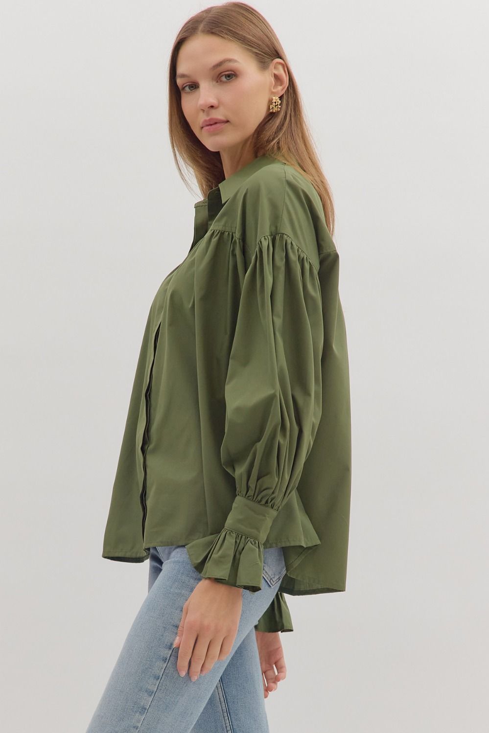 Olive Button Down Top