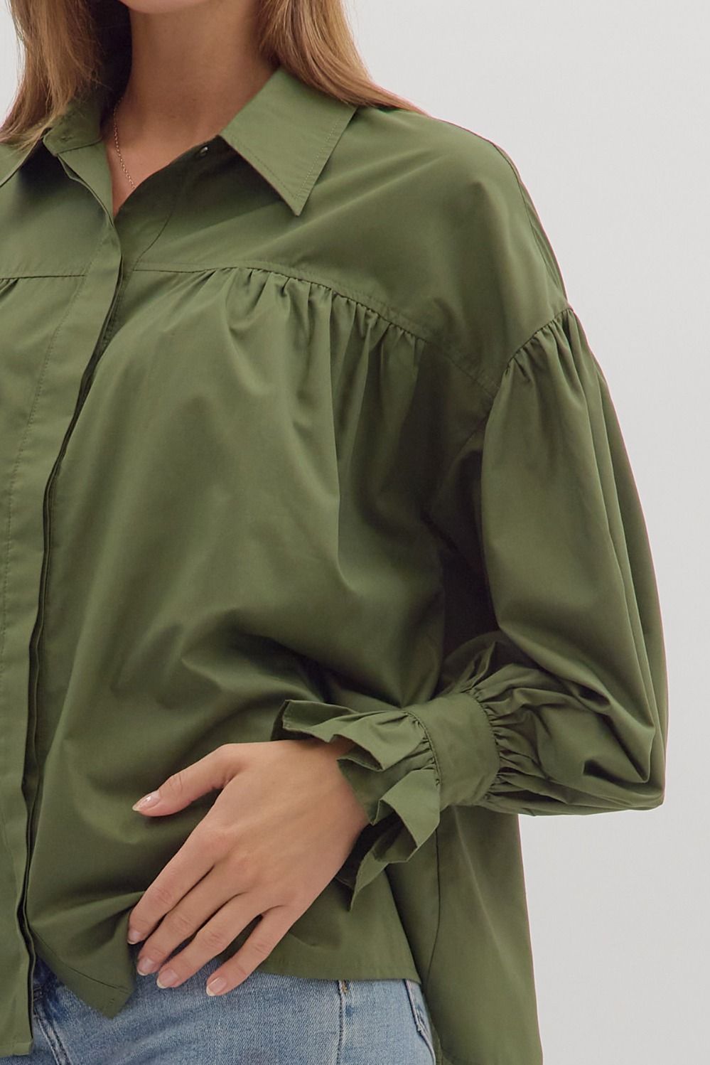 Olive Button Down Top