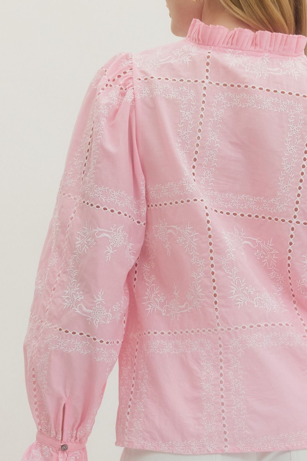 Pink Scallop Trim Long Sleeve Top