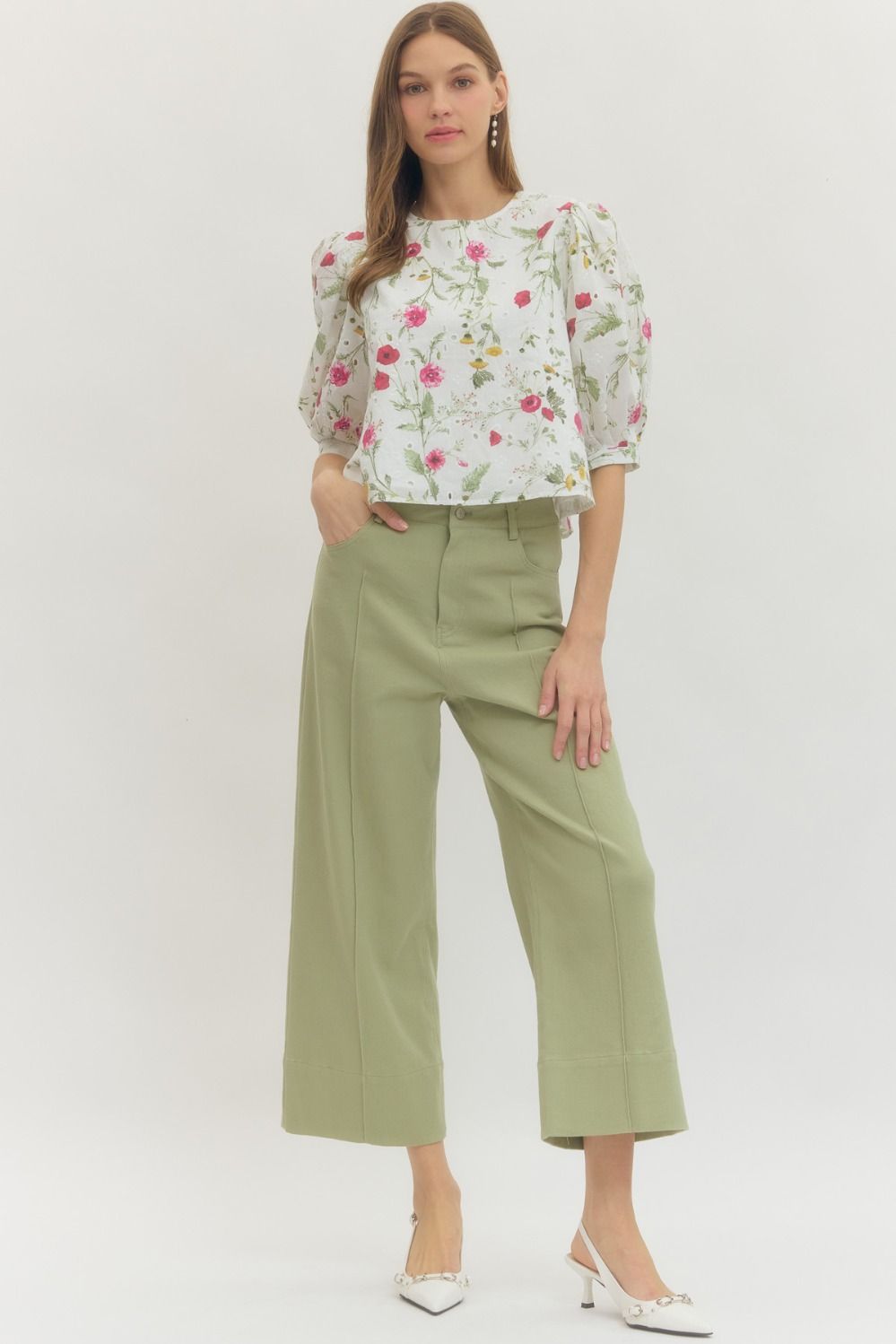 Floral Eyelet Puff Sleeve Top