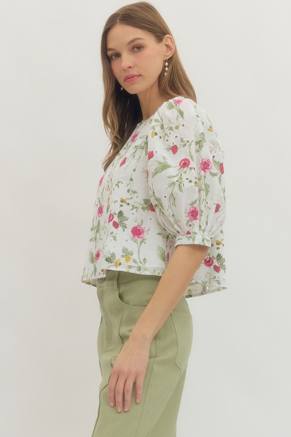 Floral Eyelet Puff Sleeve Top