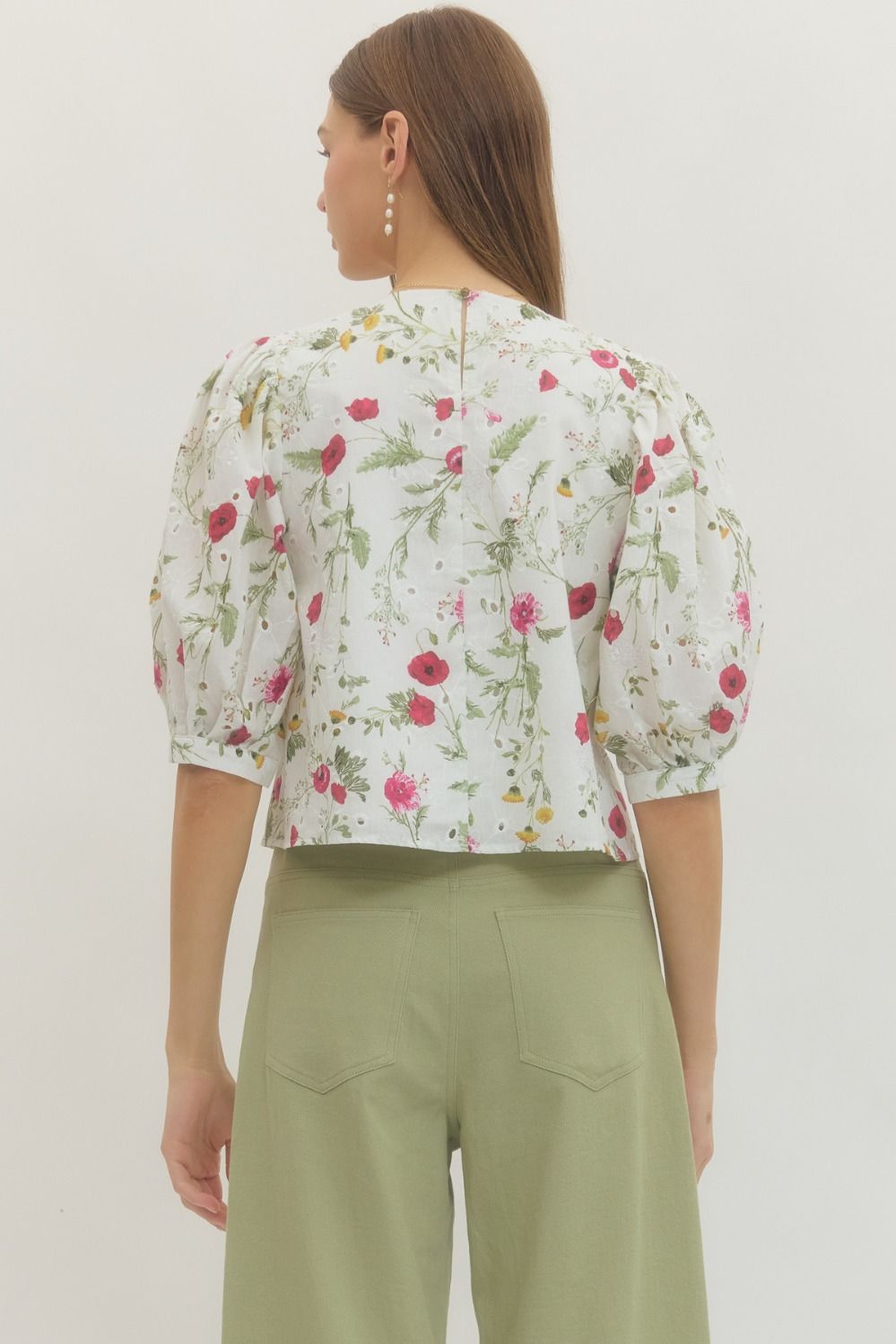 Floral Eyelet Puff Sleeve Top