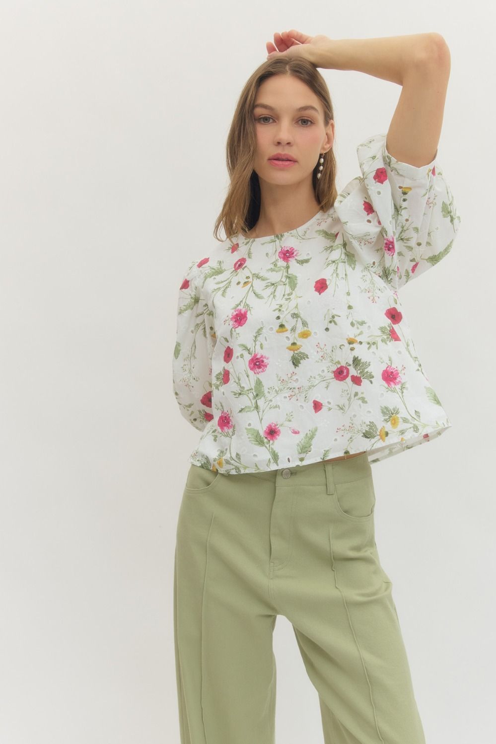 Floral Eyelet Puff Sleeve Top