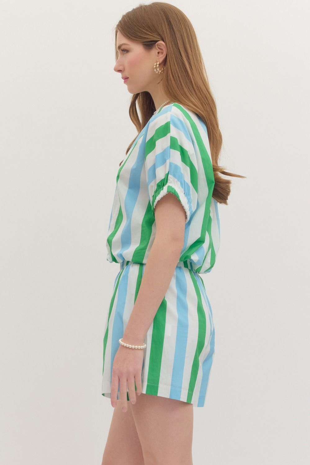 Blue And Green Striped Short Set