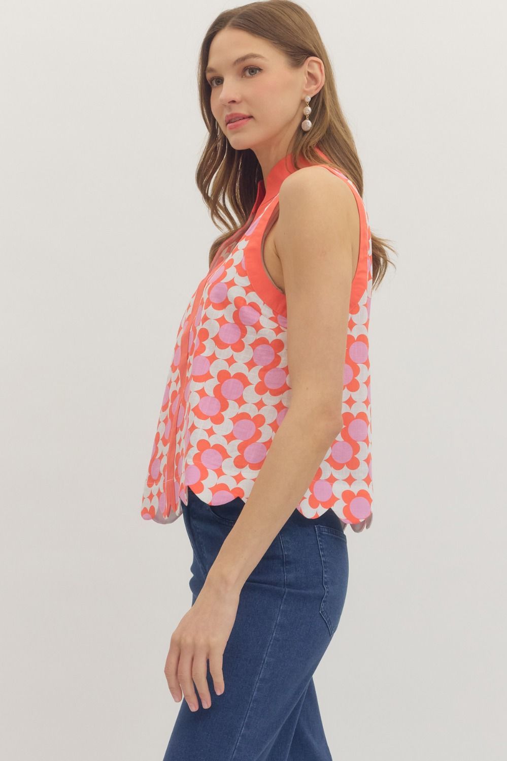 Coral Sleeveless Scallop Top