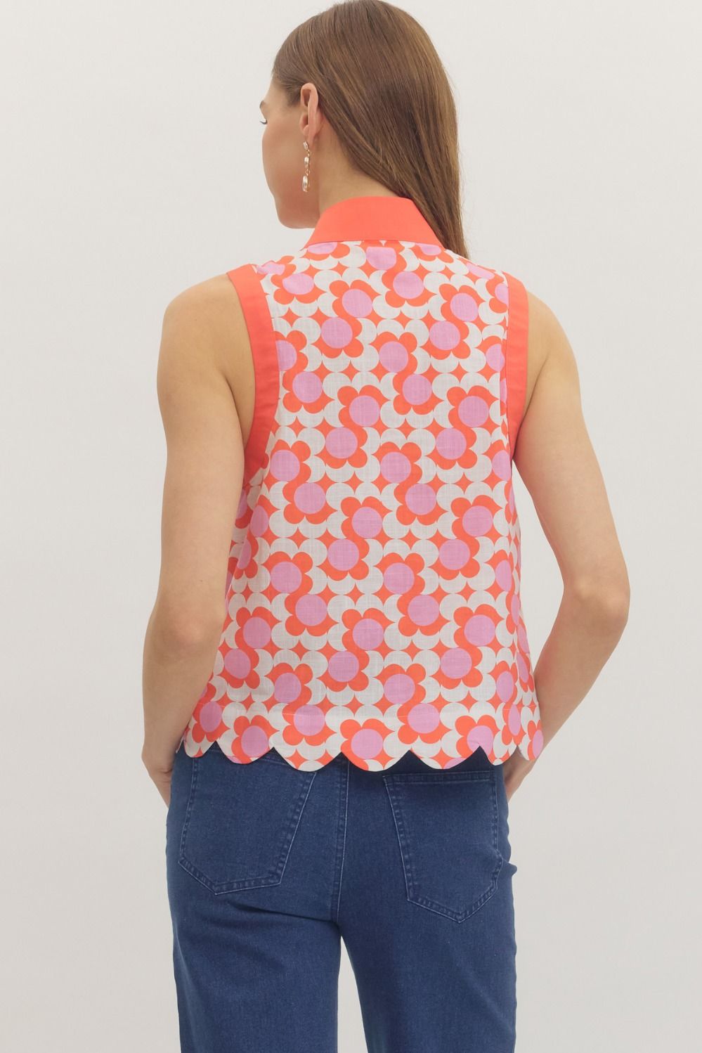Coral Sleeveless Scallop Top