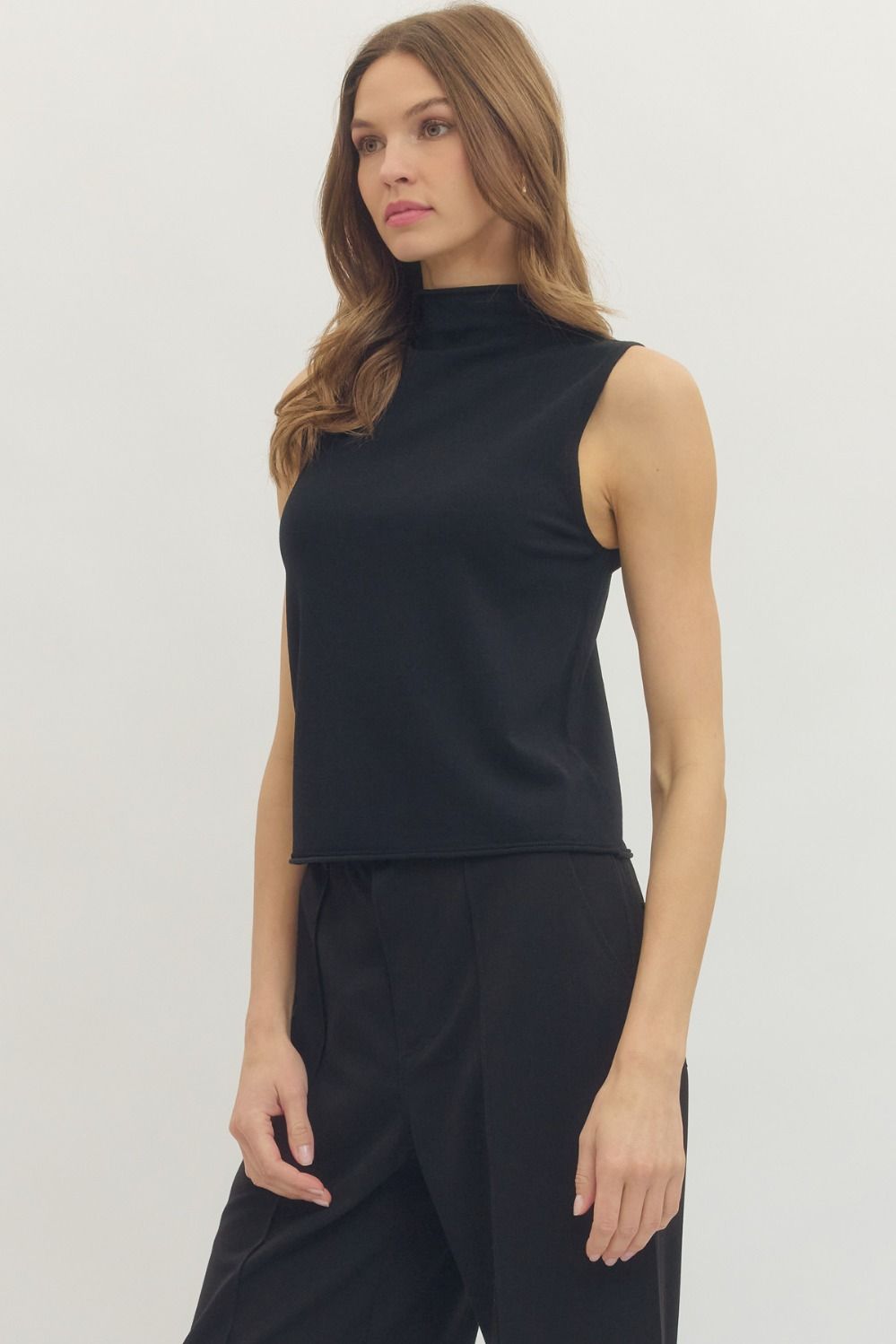 Mock Neck Sleeveless Top - Black