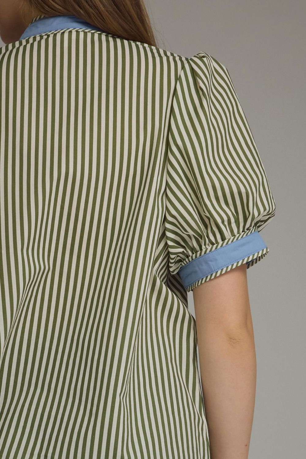 Olive Striped Puff Sleeve Top