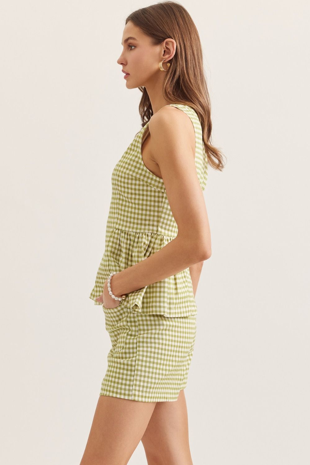 Peplum Gingham Top - Matcha