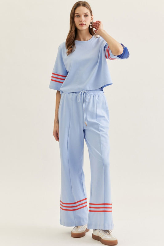 Blue Pant Set With Red Stripe