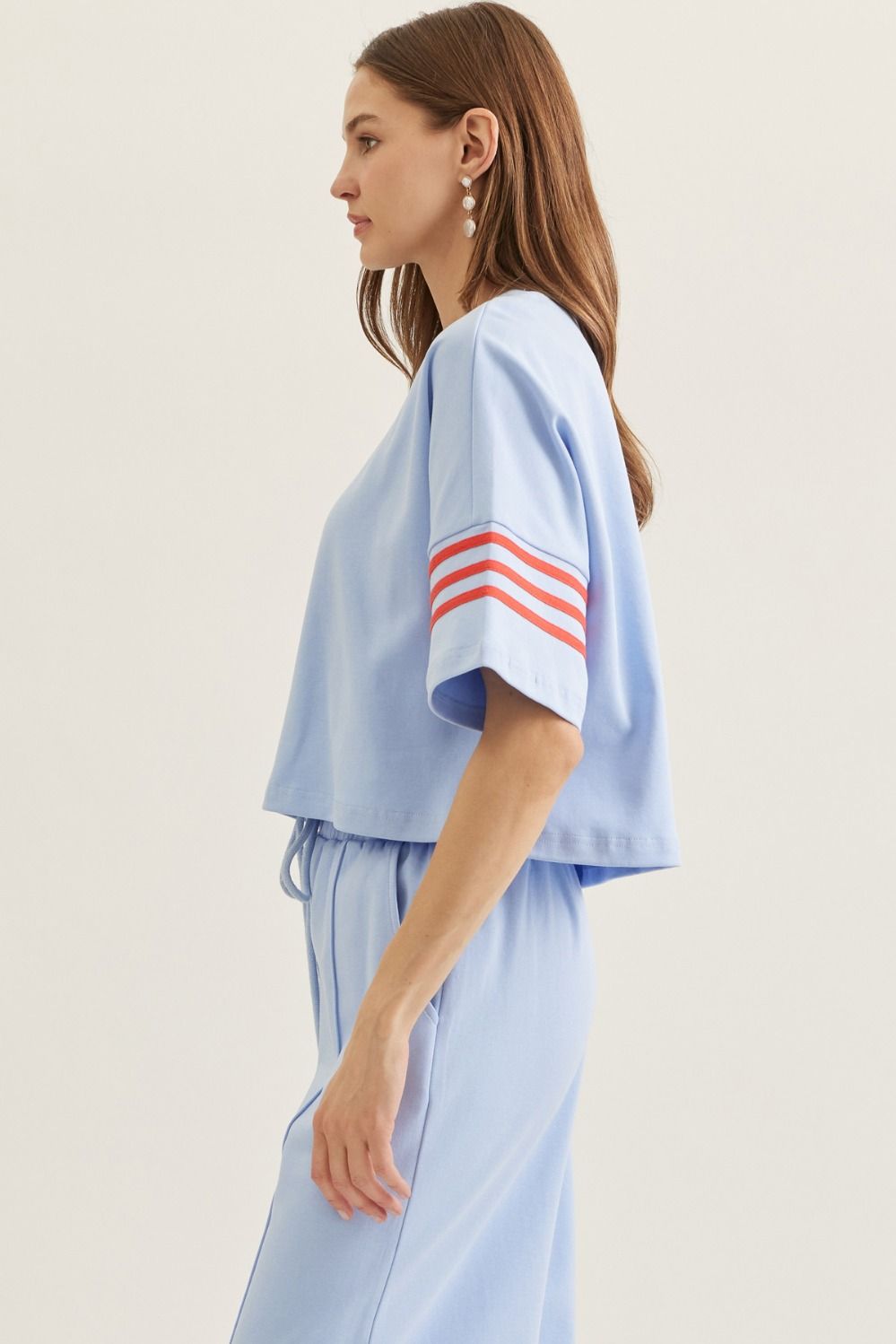 Blue Pant Set With Red Stripe