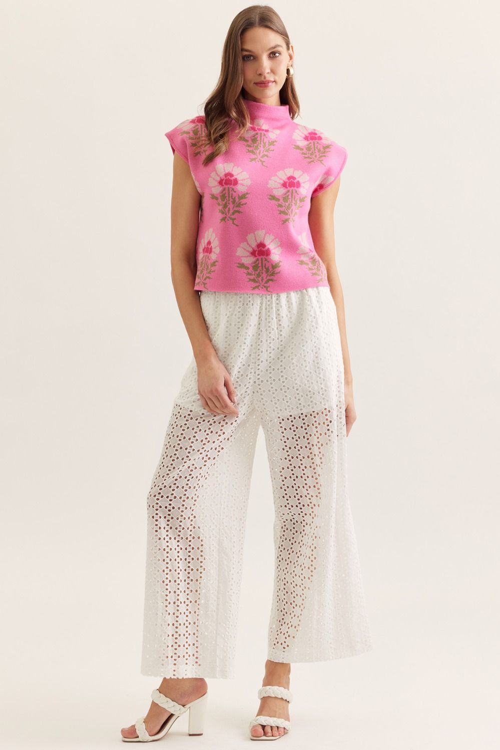 Pink Floral Mock Neck Top