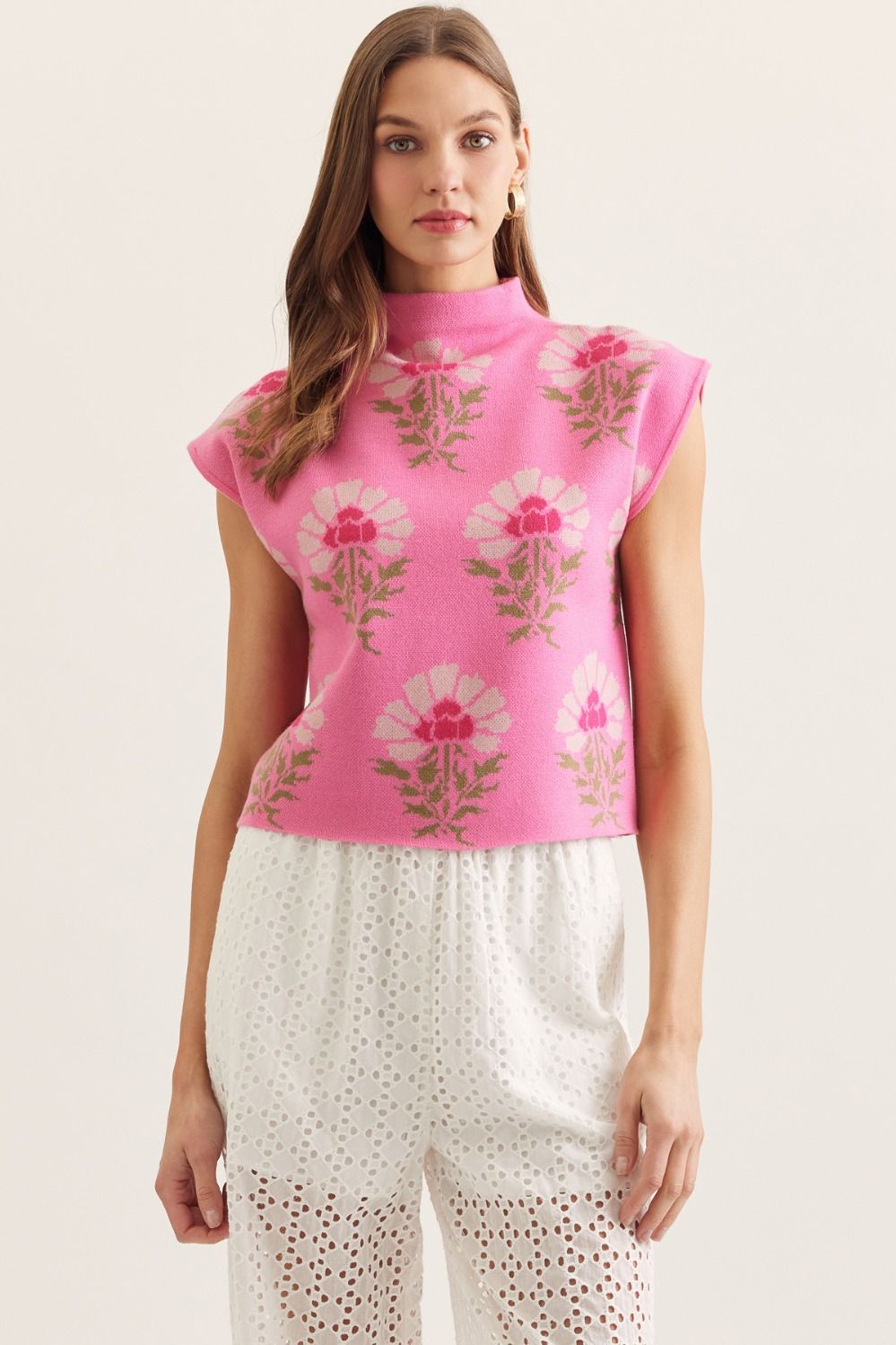 Pink Floral Mock Neck Top
