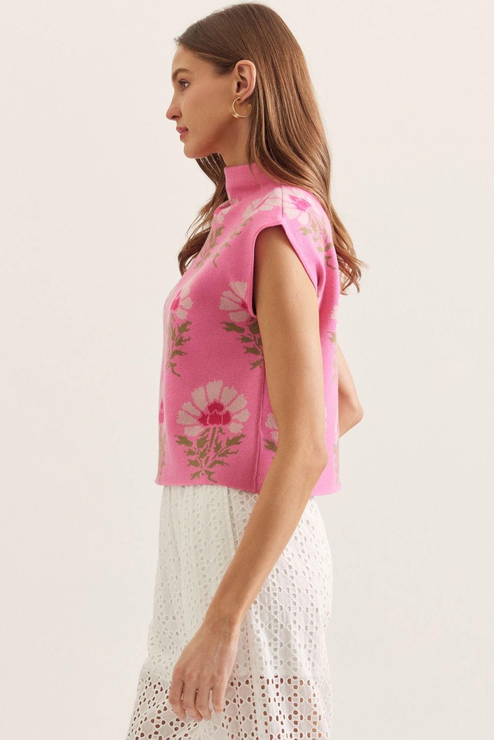 Pink Floral Mock Neck Top