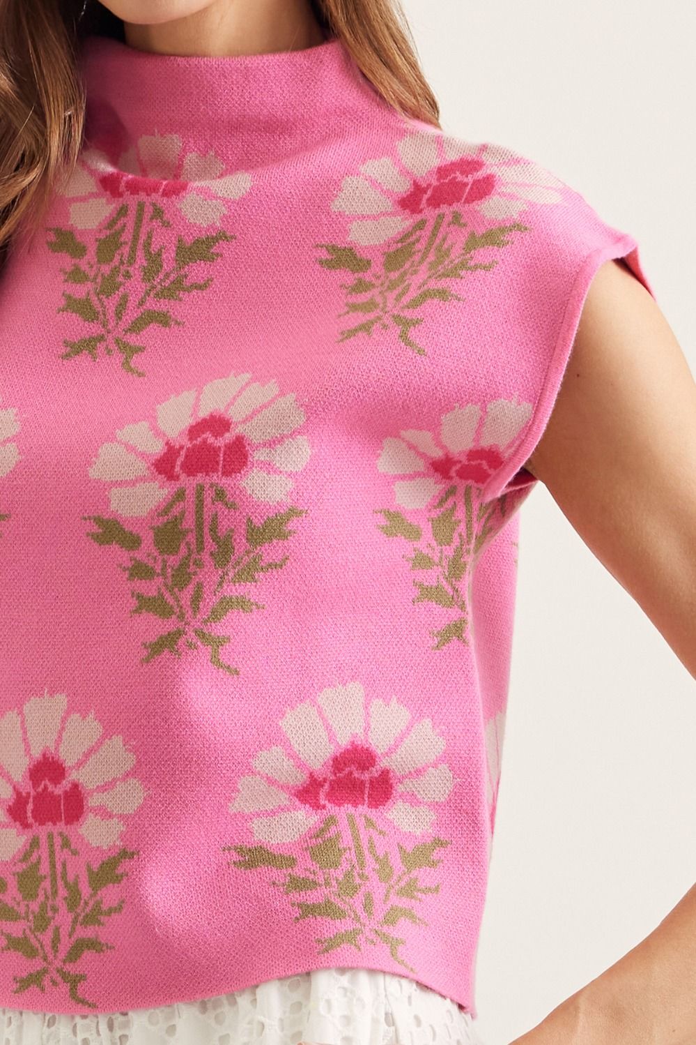 Pink Floral Mock Neck Top