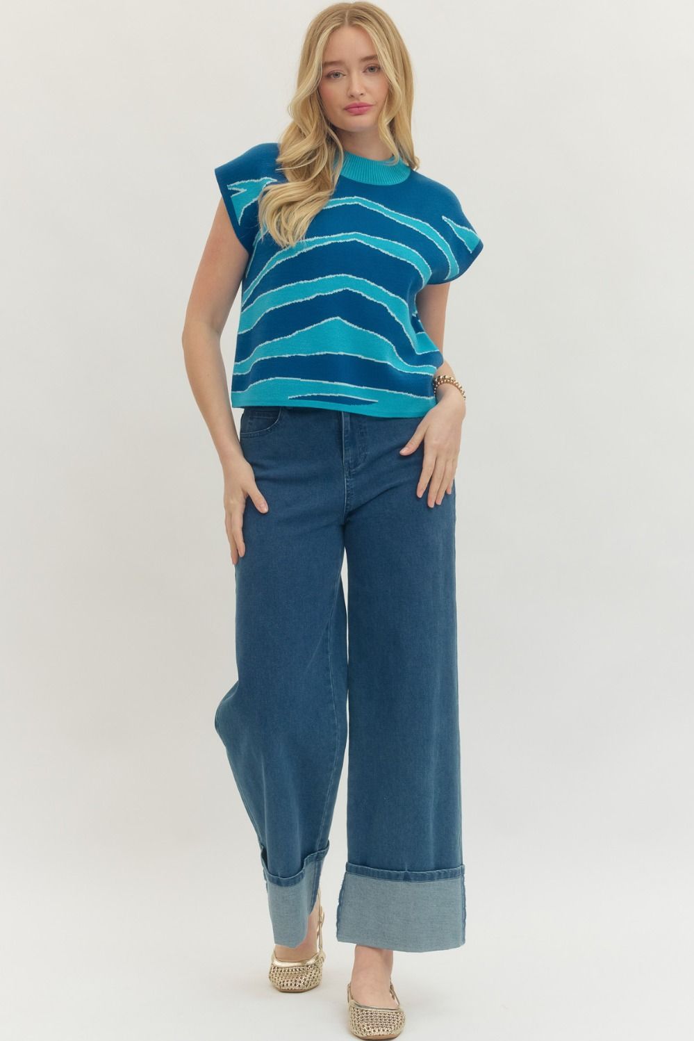 Striped Cap Sleeve Sweater Top