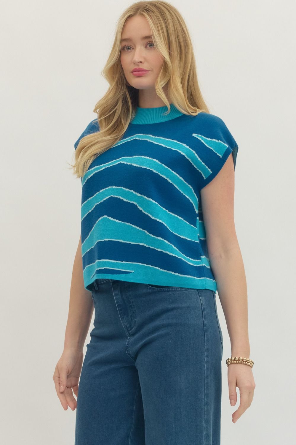 Striped Cap Sleeve Sweater Top